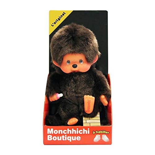 Bandai 84637 Monchhichi Peluche clásico, Color Marrón, 20 cm