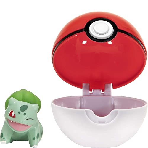 BANDAI Ball Clip 'N' Go – 1 Bola de Poké + 1 Figura de 5 cm Bulbizarre (Bulbasaur) – Accesorio para disfrazarse de Entrenamiento Pokémon (JW0146)