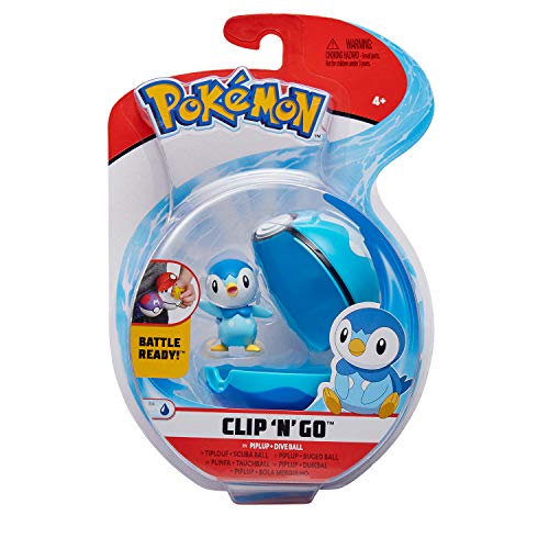 Bandai – Pokémon – Poké Ball & Figura Clip 'N' Go – 1 Scuba Ball + 1 Figura de 5 cm Tiplouf (Piplup) – Accesorio para disfrazarse en Dressor Pokémon – WT97899