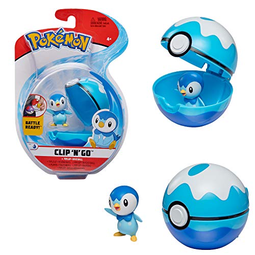 Bandai – Pokémon – Poké Ball & Figura Clip 'N' Go – 1 Scuba Ball + 1 Figura de 5 cm Tiplouf (Piplup) – Accesorio para disfrazarse en Dressor Pokémon – WT97899