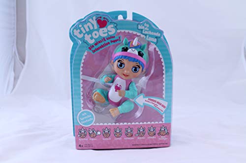 Bandai Tiny Toes 82788 - Mini muñeca interactiva de 14 cm - Luna Risa - Unicornio Azul - Habla en alemán