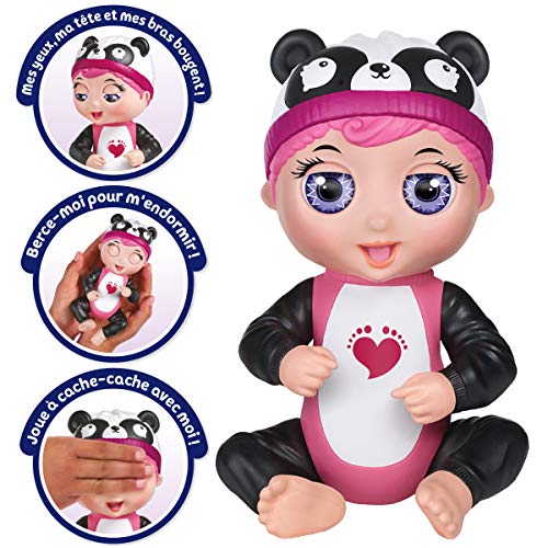 BANDAI- Tiny Toes – Mini muñeca interactiva de 14 cm – Gabby Babille – Panda – Negro y Blanco – Habla Francesa, Color (82796)