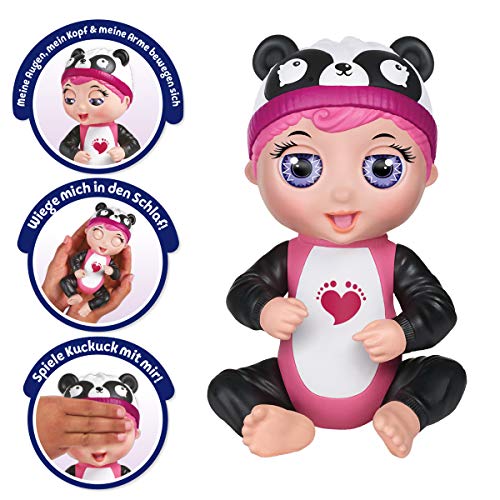 BANDAI - Tiny Toes - Minimuñeca interactiva 14 cm - Gabby plappert - Panda Blanco y Negro - Habla alemán - 82787