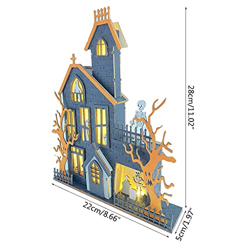 BANGNA Decoración de Mesa de Halloween Casa encantada de Madera Signo de Fantasma con decoración de luz LED
