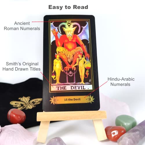 Baraja de Tarot Tradicional 78 Cartas Holográficas con Libro Guía y Bolsa de Tarot de Terciopelo, Herramienta de Adivinación con Efecto Arco Iris. (Totalmente en inglés) - Cekell