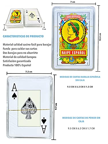 Baraja Española y Baraja de Poker | Set Baraja de Cartas | Barajas de Cartas Calidad Casino | Juego de Naipe Español y Baraja de Poker, 2 Juegos de Cartas con Funda.