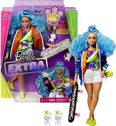 Barbie Extra Muñeca Articulada con Trenzas De Colores, Accesorios De Moda Y Mascota (Mattel Grn29) + Extra Muñeca Articulada con Pelo Azul Rizado, Accesorios De Moda Y Mascotas (Mattel Grn30)