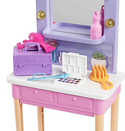 Barbie Malibú y su Backstage Muñeca rubia con set de juego y accesorios de belleza de juguete, regalo para niñas y niños +3 años (Mattel GYG39)