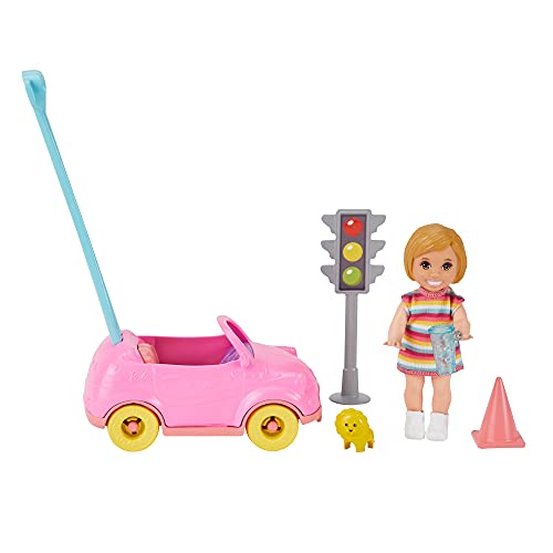 Barbie Skipper Muñeca bebé con cohe para arrastar de juguete y accesorios para jugar, regalo para niñas y niños +3 años (Mattel GRP17)