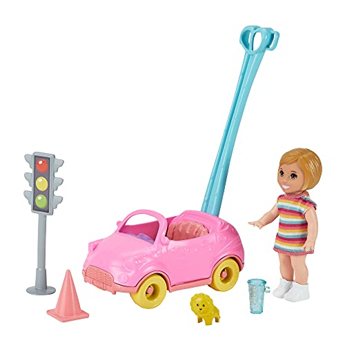 Barbie Skipper Muñeca bebé con cohe para arrastar de juguete y accesorios para jugar, regalo para niñas y niños +3 años (Mattel GRP17)