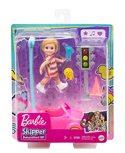 Barbie Skipper Muñeca bebé con cohe para arrastar de juguete y accesorios para jugar, regalo para niñas y niños +3 años (Mattel GRP17)