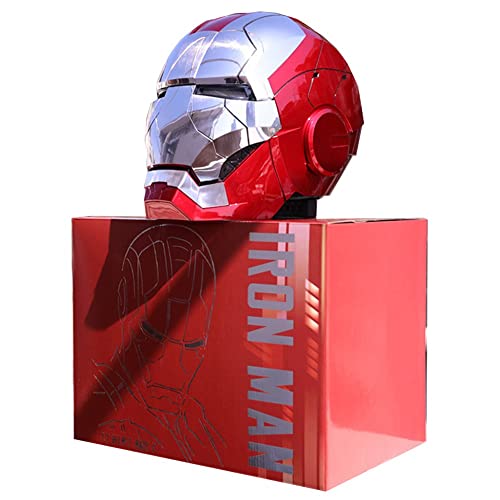 BASMPP Casco Electrónico Iron Man, Casco Marvel Legends 2 MK5, Control Táctil Y Control por Voz, Máscara De Casco De Varias Piezas con Apertura Y Cierre Automático, ABS Plateado + Rojo