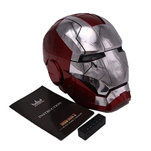 BASMPP Casco Electrónico Iron Man, Casco Marvel Legends 2 MK5, Control Táctil Y Control por Voz, Máscara De Casco De Varias Piezas con Apertura Y Cierre Automático, ABS Plateado + Rojo