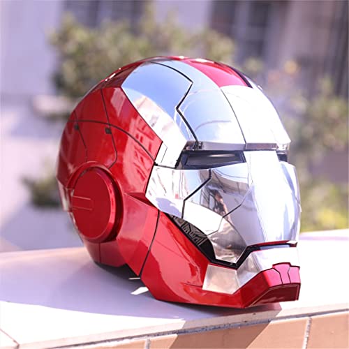 BASMPP Casco Electrónico Iron Man, Casco Marvel Legends 2 MK5, Control Táctil Y Control por Voz, Máscara De Casco De Varias Piezas con Apertura Y Cierre Automático, ABS Plateado + Rojo