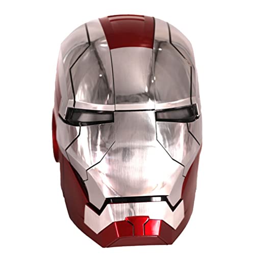 BASMPP Casco Electrónico Iron Man, Casco Marvel Legends 2 MK5, Control Táctil Y Control por Voz, Máscara De Casco De Varias Piezas con Apertura Y Cierre Automático, ABS Plateado + Rojo