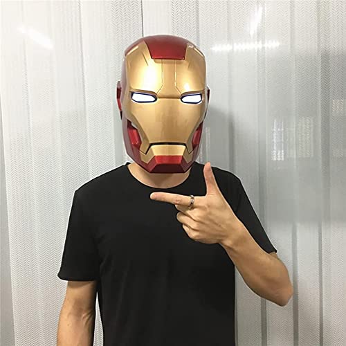 BASMPP MK42 Iron Man Casco Eléctrico, Marvel Legends 1: 1 Iron Man Casco, con Control Remoto Y Sensor De Inducción Electromagnética De Anillo, Ojos De Luz Azul, Material ABS