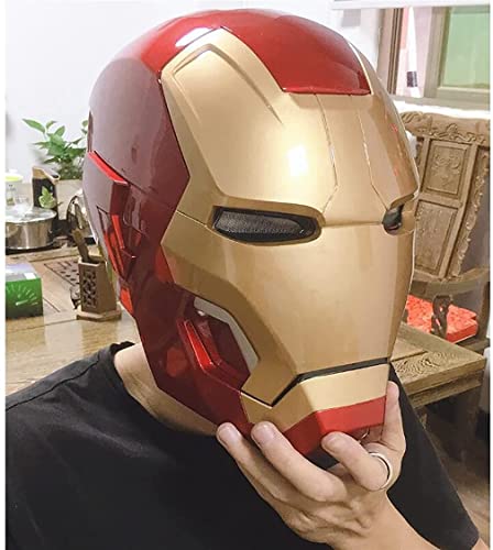 BASMPP MK42 Iron Man Casco Eléctrico, Marvel Legends 1: 1 Iron Man Casco, con Control Remoto Y Sensor De Inducción Electromagnética De Anillo, Ojos De Luz Azul, Material ABS