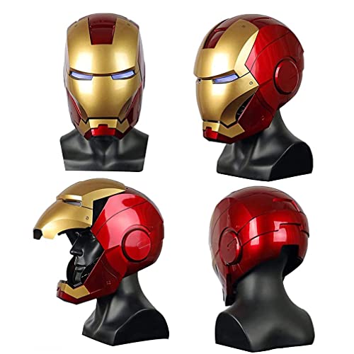 BASMPP MK42 Iron Man Casco Eléctrico, Marvel Legends 1: 1 Iron Man Casco, con Control Remoto Y Sensor De Inducción Electromagnética De Anillo, Ojos De Luz Azul, Material ABS