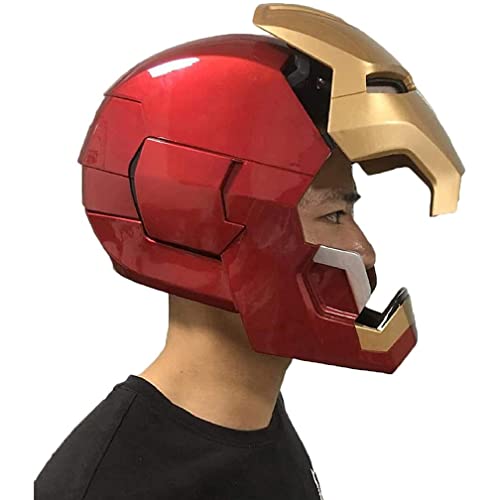 BASMPP MK42 Iron Man Casco Eléctrico, Marvel Legends 1: 1 Iron Man Casco, con Control Remoto Y Sensor De Inducción Electromagnética De Anillo, Ojos De Luz Azul, Material ABS