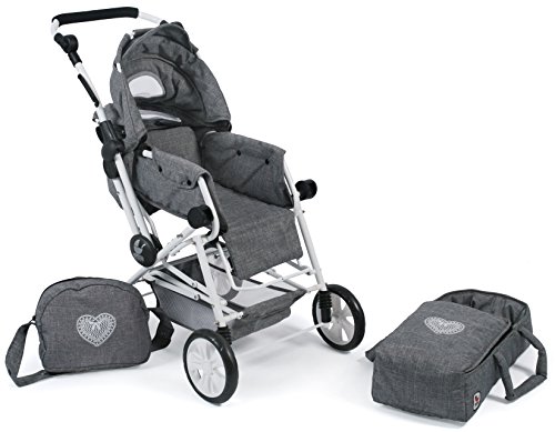 Bayer Chic 2000 562 76 Super Carrito de muñecas Roadstar para niños Grandes, Jeans, Gris