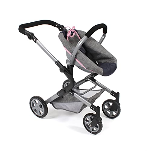 Bayer Chic 2000-Cochecito para muñecas 3 en 1 Lia Coche, bañera y Asiento Deportivo, Color Melange Gris-Navy (597-26)