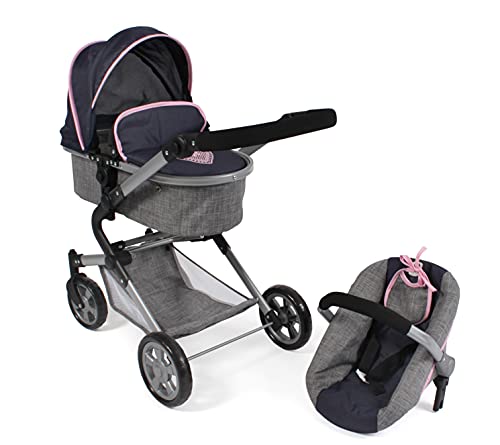 Bayer Chic 2000-Cochecito para muñecas 3 en 1 Lia Coche, bañera y Asiento Deportivo, Color Melange Gris-Navy (597-26)