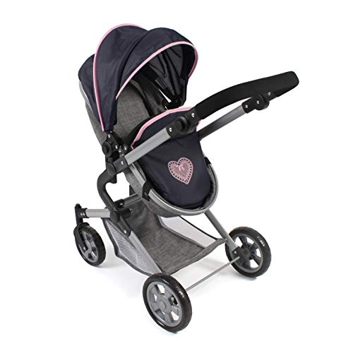 Bayer Chic 2000-Cochecito para muñecas 3 en 1 Lia Coche, bañera y Asiento Deportivo, Color Melange Gris-Navy (597-26)