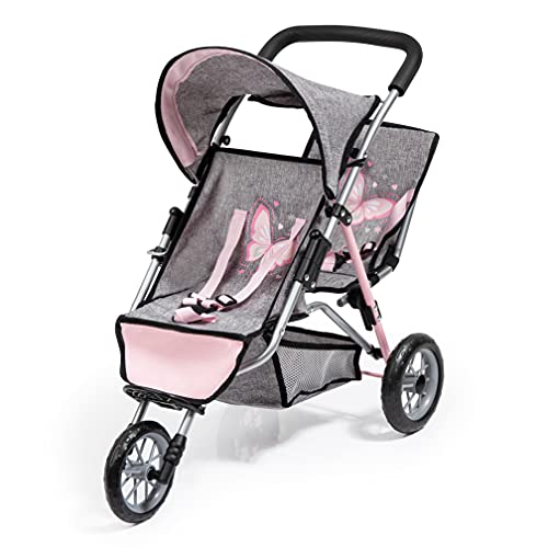 Bayer Design 39133AA Cochecito gemelar para muñecas, Duo, Carrito para muñecos Doble, Plegable, Gris, Rosa