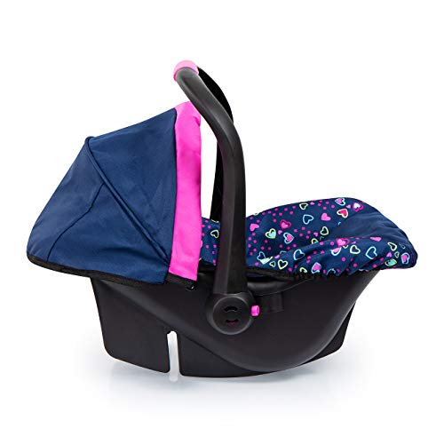 Bayer Design 67917Ab, Silla de Coche Para Muñeca Easy Go, Accesorios, Asiento Para Bebé Muñecos Comel Cinturón, Azul, Rosa Comúnico Rnio y Corazones