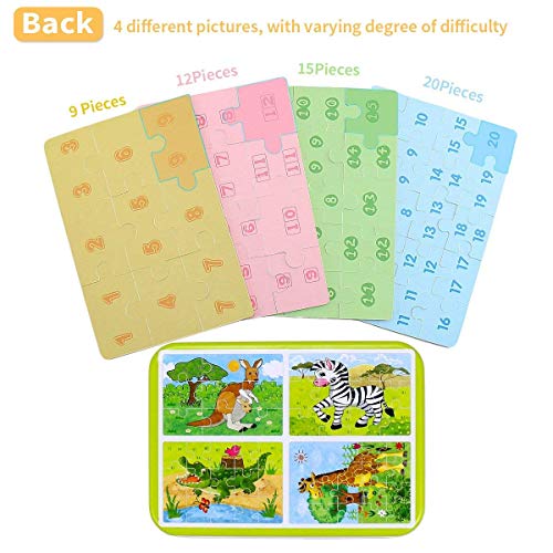 BBLIKE Jigsaw Wooden Puzzles Toy in a Box for Kids, Pack of 4 with Varying Degree of Difficulty Educational Learning Tool Best Birthday Present for Boys Girls (Cebra Jirafa Canguro)