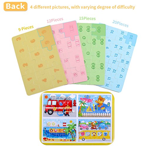 BBLIKE Jigsaw Wooden Puzzles Toy in a Box for Kids, Pack of 4 with Varying Degree of Difficulty Educational Learning Tool Best Birthday Present for Boys Girls (Serie Transporte)