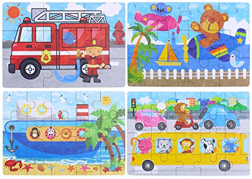 BBLIKE Jigsaw Wooden Puzzles Toy in a Box for Kids, Pack of 4 with Varying Degree of Difficulty Educational Learning Tool Best Birthday Present for Boys Girls (Serie Transporte)