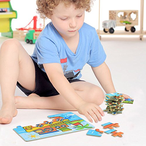 BBLIKE Jigsaw Wooden Puzzles Toy in a Box for Kids, Pack of 4 with Varying Degree of Difficulty Educational Learning Tool Best Birthday Present for Boys Girls (Vehículo)