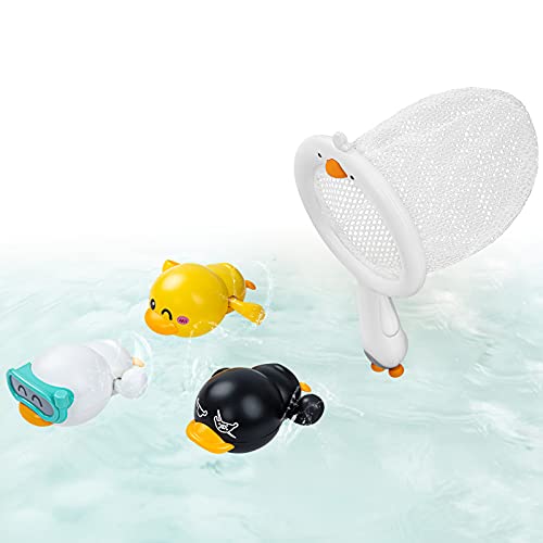 BBLIKE Juguetes de baño, Juguetes de bañera de Pato Juguetes de baño para bebés Tres Patos con Red de Pesca Regalo para niños Bebé a Partir de 18 Meses