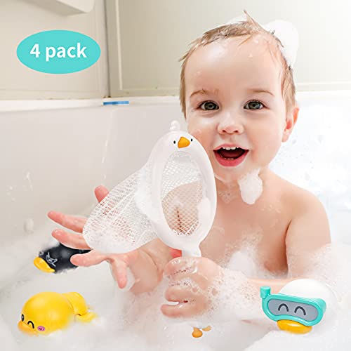 BBLIKE Juguetes de baño, Juguetes de bañera de Pato Juguetes de baño para bebés Tres Patos con Red de Pesca Regalo para niños Bebé a Partir de 18 Meses