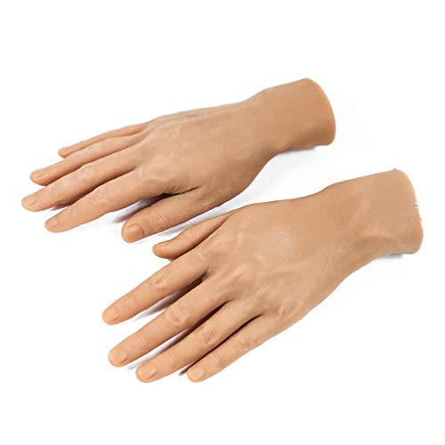 BBX Maniquí De Manos Falsas para Hombre, Modelo De Mano De Silicona, Articulaciones De Los Dedos Flexibles, para Tatuaje, Arte De Uñas, Práctica, Joyería, Guante, Reloj, Escaparate,Wheat Color