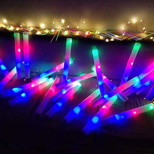 Beauneo Varillas Luminosas una Granel - 24 Piezas de Varillas de Espuma LED, Porras Luminosas con Efecto Intermitente de 3 Modos, Suministros para Fiestas Que Brillan en la Oscuridad