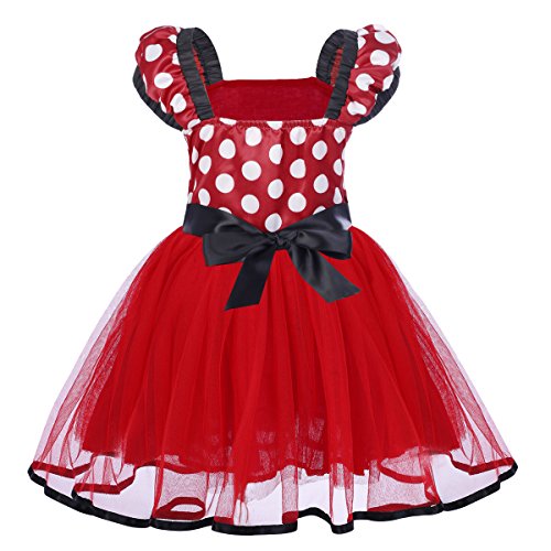 Bebé Niña Vestidos de Princesa Tutú Disfraces Infantil con Diadema Traje de Fiesta Carnaval Bautizo Tutú Ballet Lunares Fantasía Rojo 3-4 Años