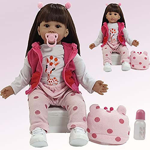 Bebe Reborn Niña Pelo Largo, Silicona Blanda MuñEcas Realista Reborn con Accesorios Regalos Muy para NiñOs 60 Cm 24 Pulgadas(932)