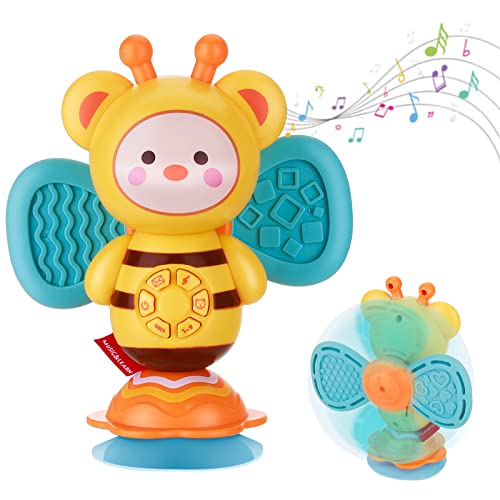 Bebés Ventosa Musical Juguetes Giratorios - Juguete de Succión para Silla Alta Sucker Spinner Niños Juguetes de Mesa para la Dentición Sensorial para Bebés Niños Aprendizaje Educativo 6 Meses +