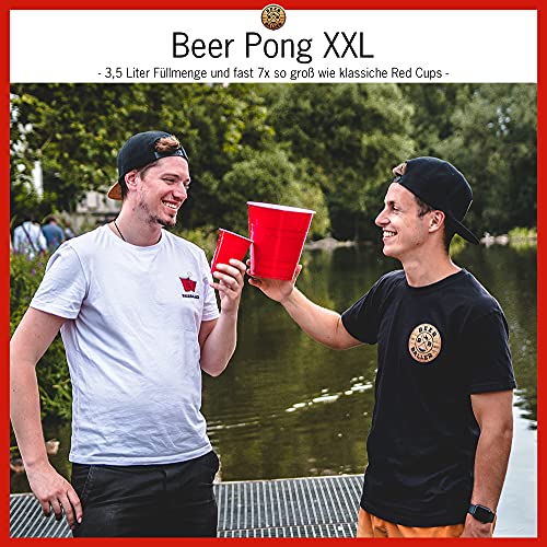 BeerBaller® Giant Cups – Die Beer Pong XXL Variante | Juego de beber 20 vasos rojos de cerveza XXL y 2 bolas blandas | vasos American Party de 3,25 l – 310 oz