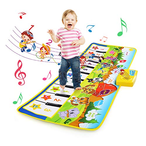 BelleStyle Alfombra de Piano, Alfombra Musical para Bebé, Estera de Piano Musical con 8 Instrumentos 10 Teclas de Piano Baile Tapete Juguetes para Niños Niñas de 3 a 6 Años 100 * 36cm