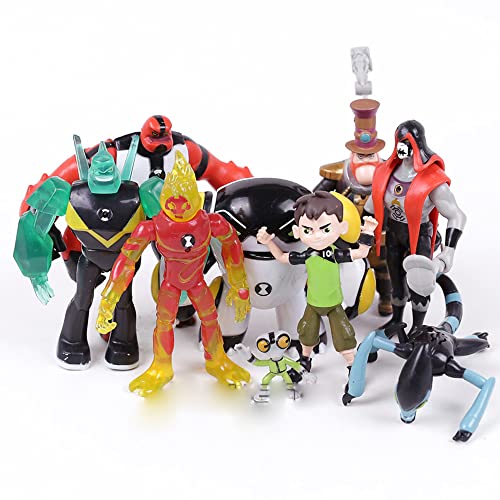 Ben 10 figuras de acción 5 '' 9 piezas Ben10 juego de figuritas, Ben, materia gris, explosión de calor, cabeza de diamante, XLR8, cuatro brazos, hexagonal, cañón, vapor Smythe (tipo A) …