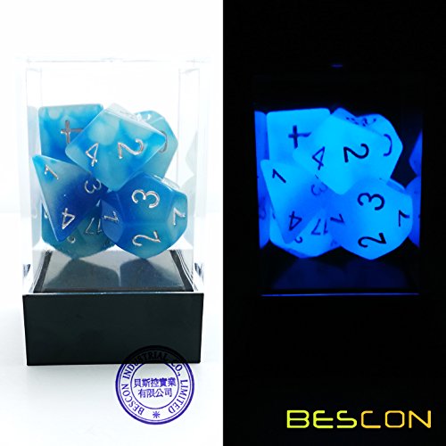 Bescon Gemini, Juego de 7 Dados Poliédricos Brillantes, en Formas de Piedras Congeladas, D4 D6 D8 D10 D12 D20 D%, Caja de Embalaje de Ladrillo