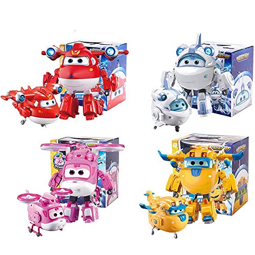 BESTWALED Super Alas Jett,Donnie,Dizzy,Astra,Establecer Venta,Modo Avión Y Robot Deformación Juguete con Luces Y Musica Robots Multifunción Automático Niños Juguetes Cumpleaños Navidad Regalo