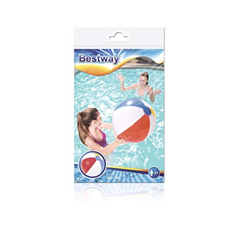 BESTWAY 31021 - Pelota de Playa Hinchable Beach 51 cm Diseño Franjas de Colores Vinilo Resistente con Válvula de Seguridad Inflado y Desinflado Rápido