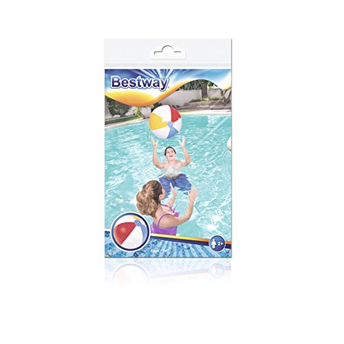 BESTWAY 31022 - Pelota de Playa Hinchable Beach 61 cm Diseño Franjas de Colores Vinilo Resistente con Válvula de Seguridad Inflado y Desinflado Rápido