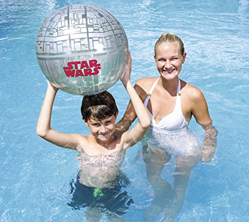 BESTWAY 91205 - Pelota de Playa Hinchable Diseño Star Wars Estación Espacial Gris y Rojo 61 cm Vinilo Resistente con Válvulas de Seguridad para Fácil Inflado