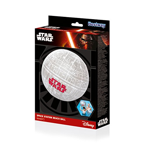 BESTWAY 91205 - Pelota de Playa Hinchable Diseño Star Wars Estación Espacial Gris y Rojo 61 cm Vinilo Resistente con Válvulas de Seguridad para Fácil Inflado