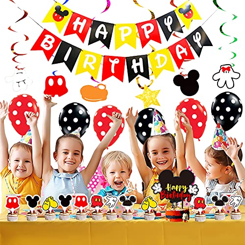 BESTZY Juego de Globos de Fiesta de Mickey, Tiras Decorativas para Tartas de Cumpleaños, Decoraciones de Fiesta de Cumpleaños Para Niños, Decoración de Fiesta Temática de Mickey